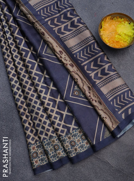 Semi modal saree bluish grey with allover prints and printed border