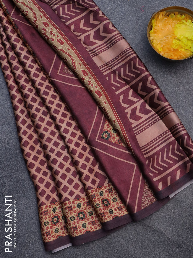 Semi modal saree maroon with allover prints and printed border