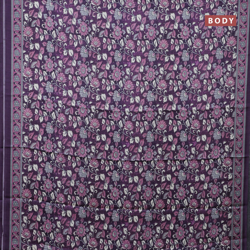 Semi modal saree jamun shade with allover kalamkari prints and printed border