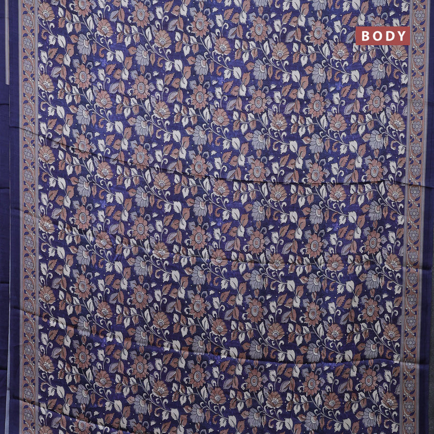 Semi modal saree blue with allover kalamkari prints and printed border