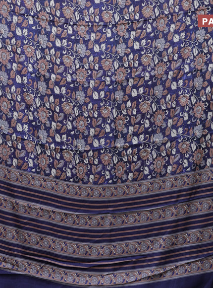 Semi modal saree blue with allover kalamkari prints and printed border