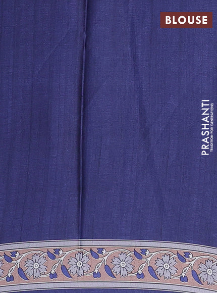 Semi modal saree blue with allover kalamkari prints and printed border