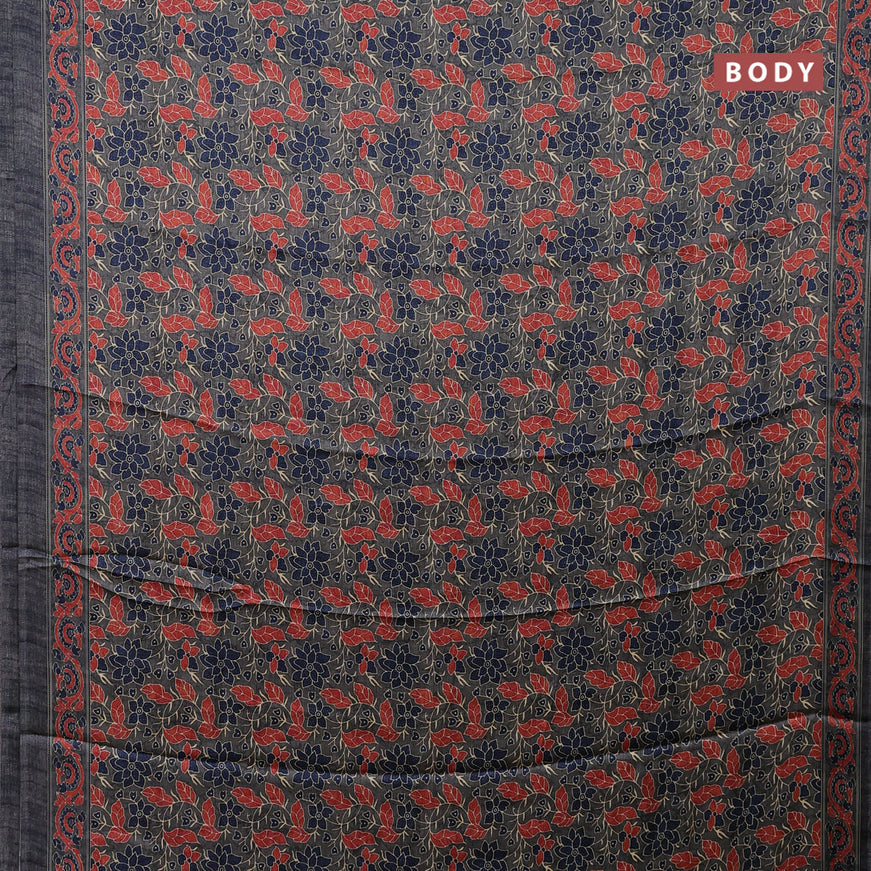 Semi modal saree grey shade with allover floral prints and printed border