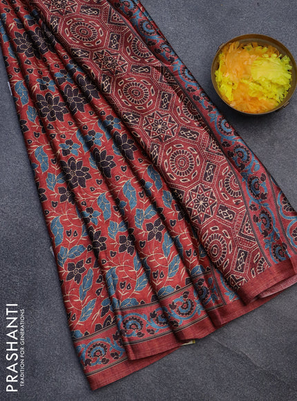 Semi modal saree maroon shade with allover floral prints and printed border