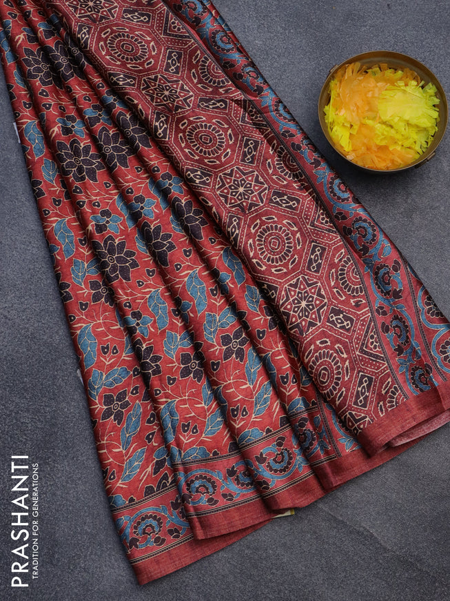 Semi modal saree maroon shade with allover floral prints and printed border