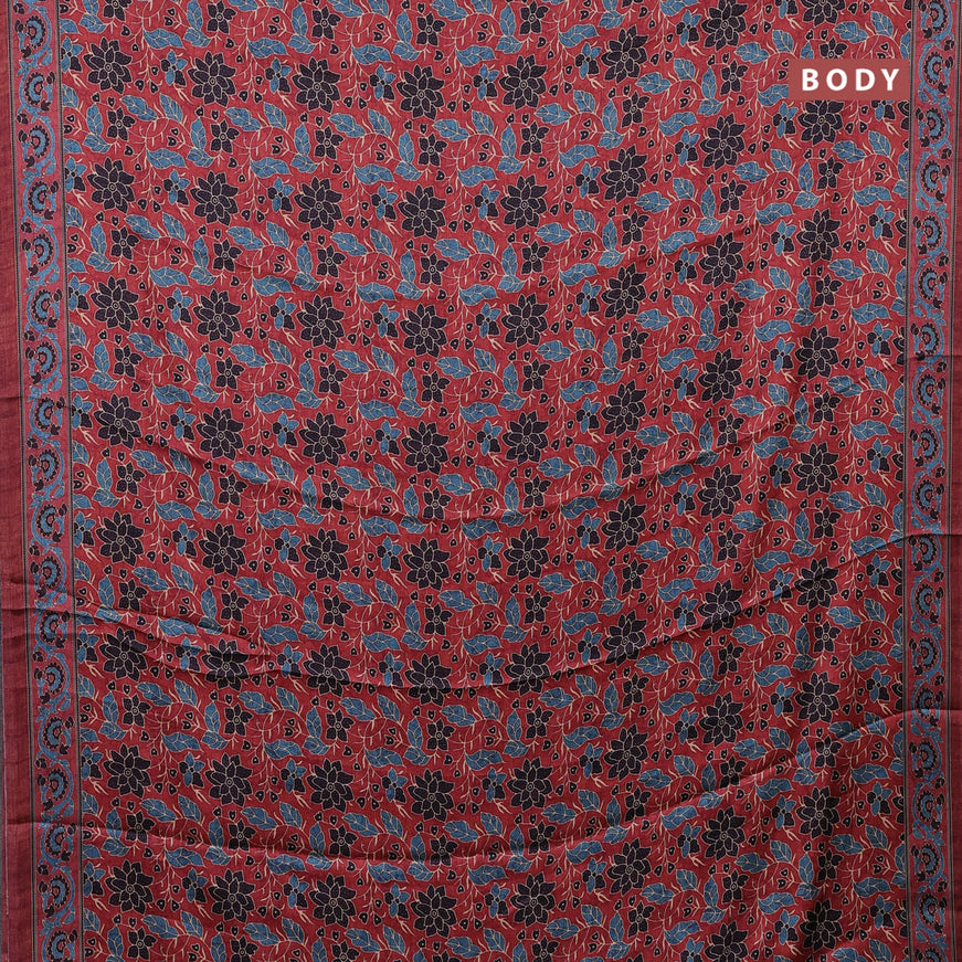 Semi modal saree maroon shade with allover floral prints and printed border