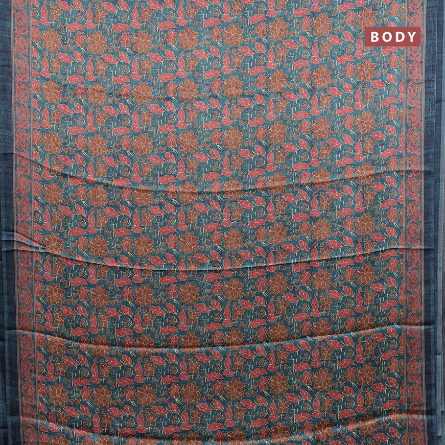 Semi modal saree peacock green with allover floral prints and printed border