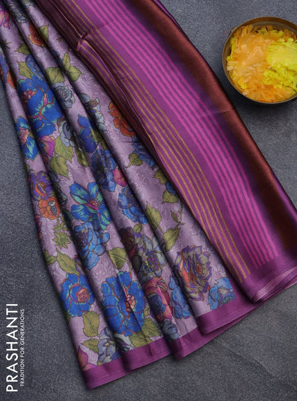 Semi modal saree mild purple shade with allover floral prints in borderless style