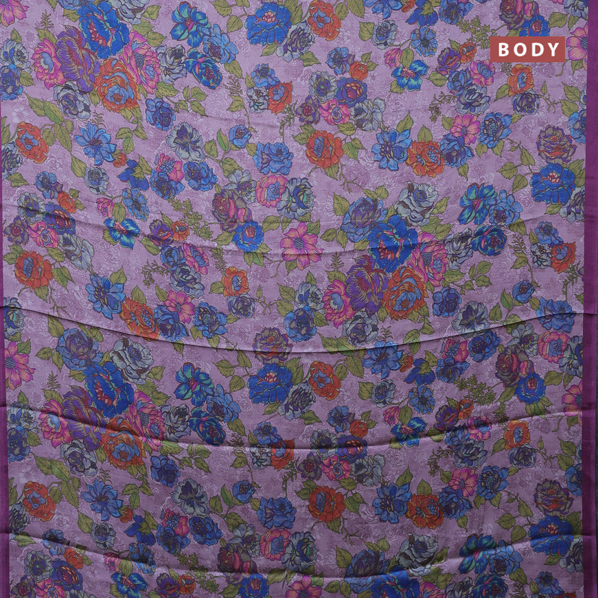 Semi modal saree mild purple shade with allover floral prints in borderless style