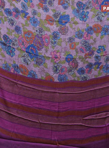 Semi modal saree mild purple shade with allover floral prints in borderless style