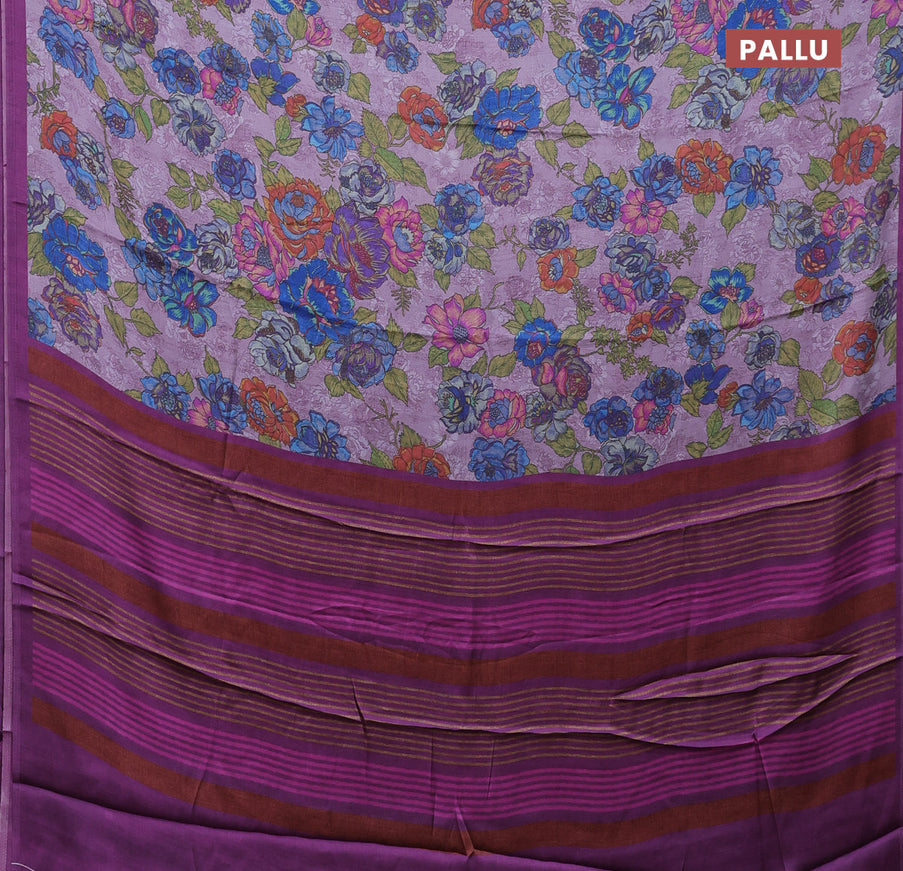 Semi modal saree mild purple shade with allover floral prints in borderless style