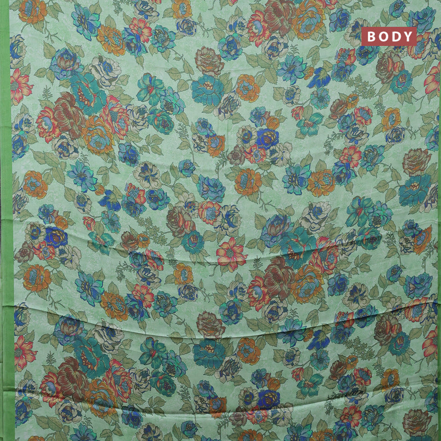 Semi modal saree light green with allover floral prints in borderless style