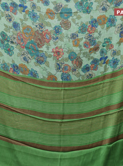 Semi modal saree light green with allover floral prints in borderless style