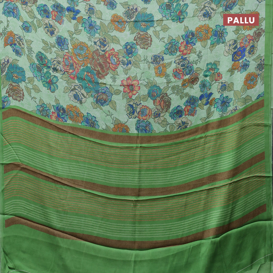 Semi modal saree light green with allover floral prints in borderless style