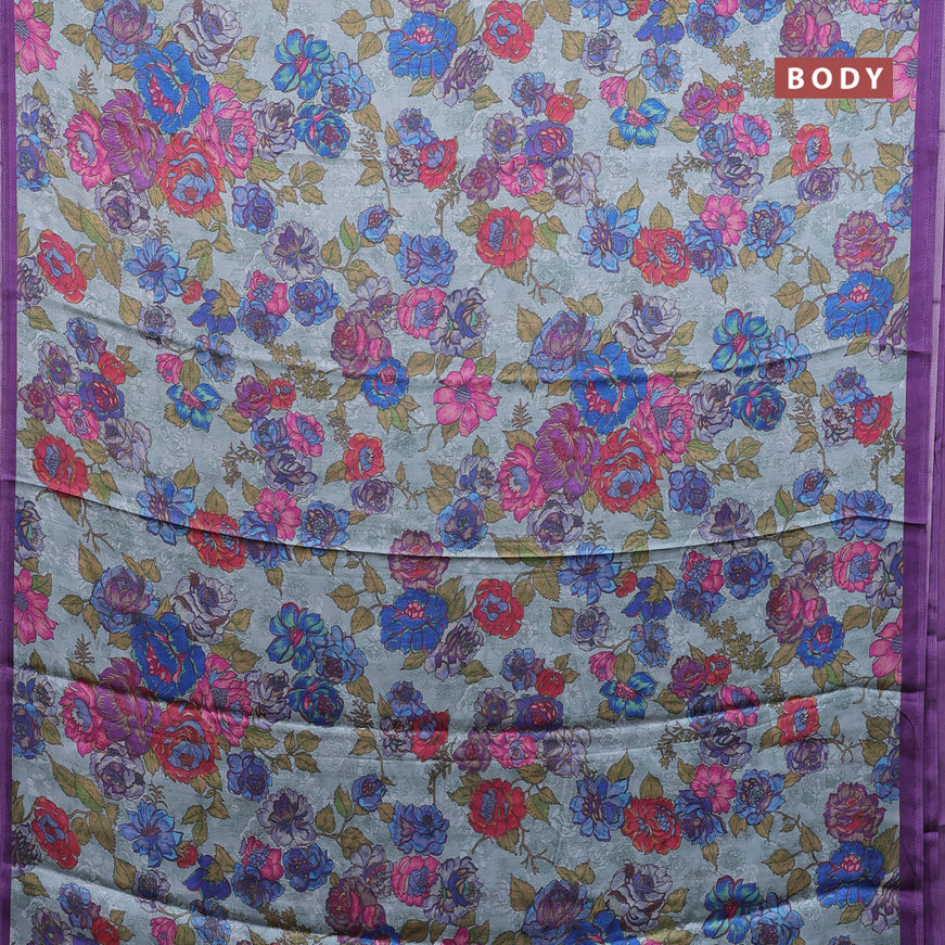 Semi modal saree grey and violet with allover floral prints in borderless style