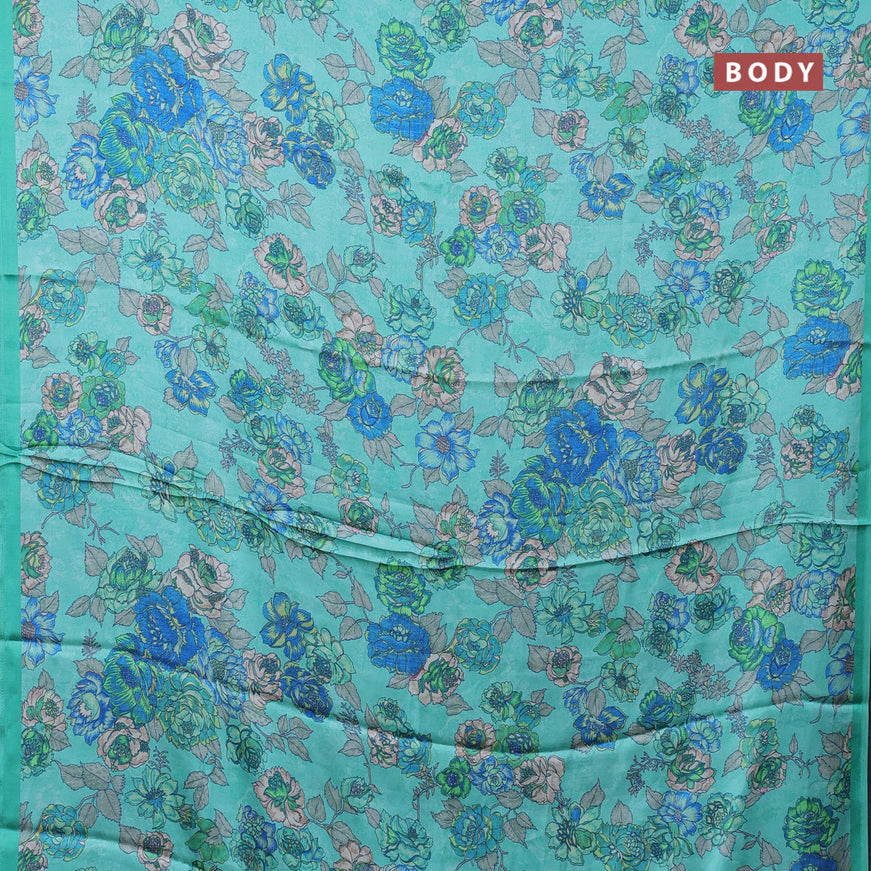 Semi modal saree teal green shade with allover floral prints in borderless style