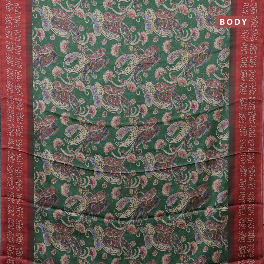 Semi modal saree green and rust shade with allover prints and printed border