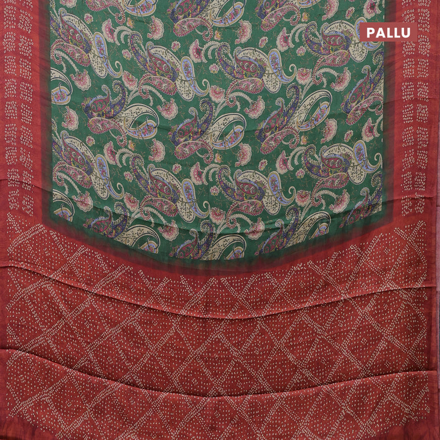 Semi modal saree green and rust shade with allover prints and printed border