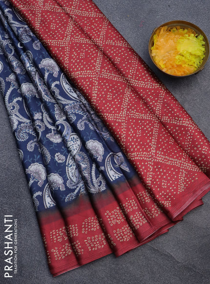 Semi modal saree blue and maroon with allover prints and printed border