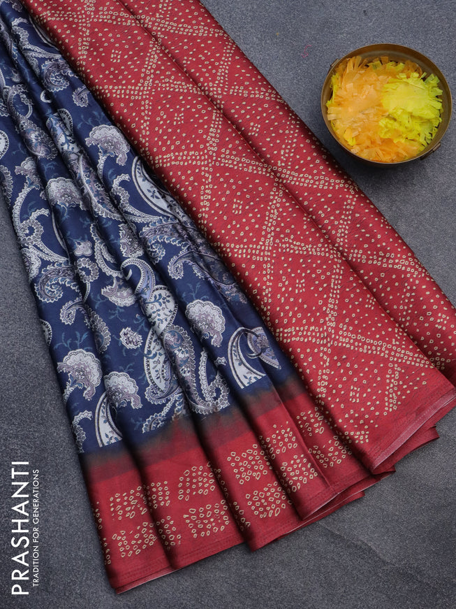 Semi modal saree blue and maroon with allover prints and printed border