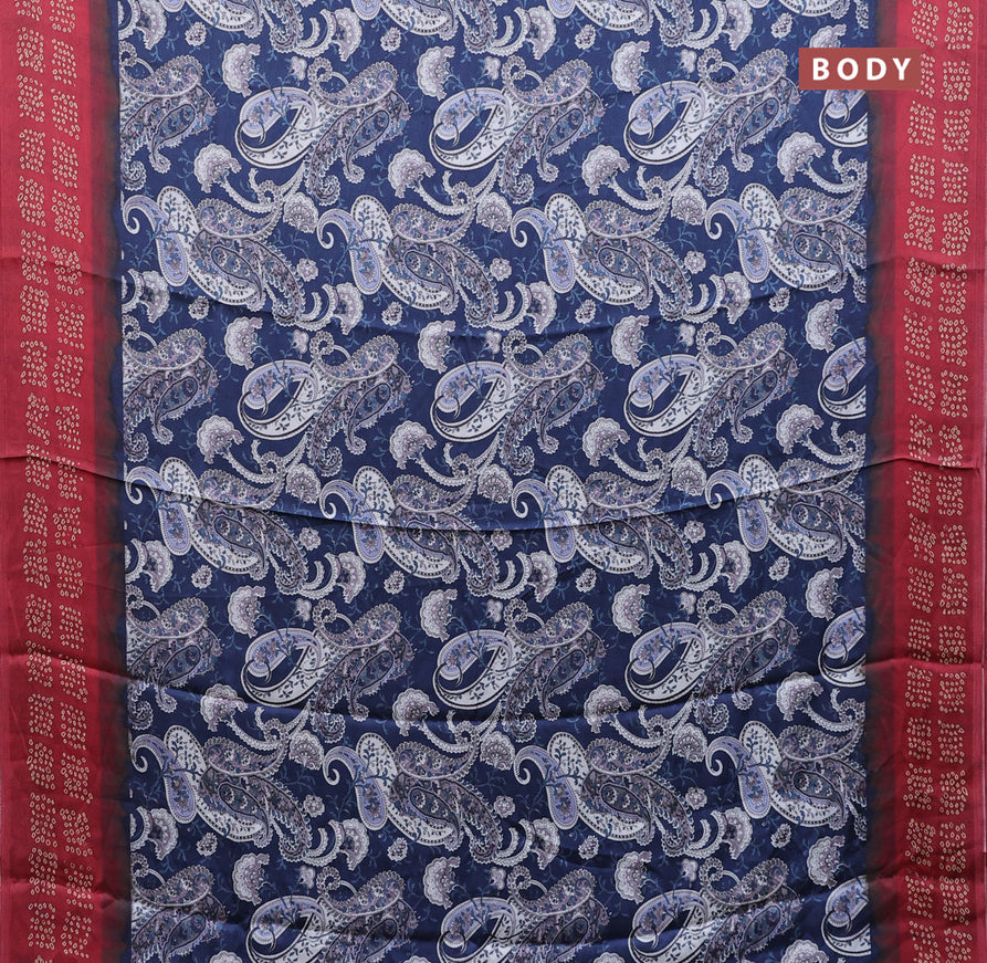 Semi modal saree blue and maroon with allover prints and printed border