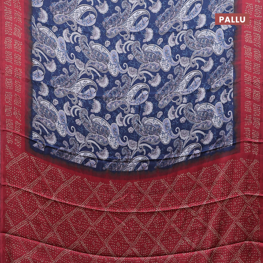 Semi modal saree blue and maroon with allover prints and printed border