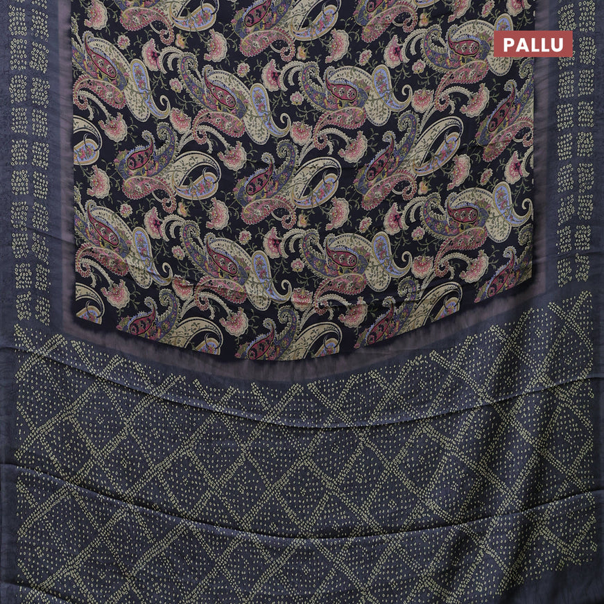 Semi modal saree black and grey with allover prints and printed border