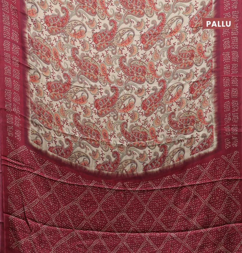 Semi modal saree sandal and maroon with allover prints and printed border