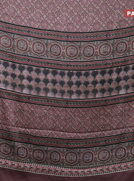 Semi modal saree brown with allover prints and printed border