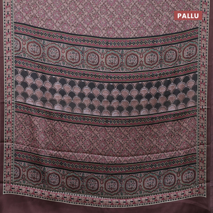 Semi modal saree brown with allover prints and printed border