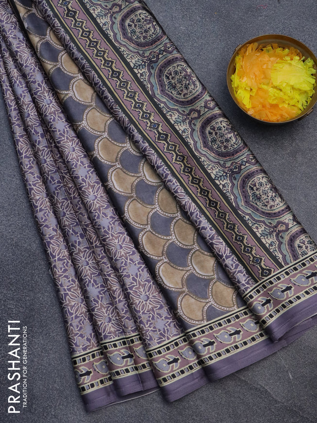 Semi modal saree pastel lavender shade with allover prints and printed border