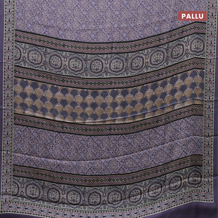 Semi modal saree pastel lavender shade with allover prints and printed border