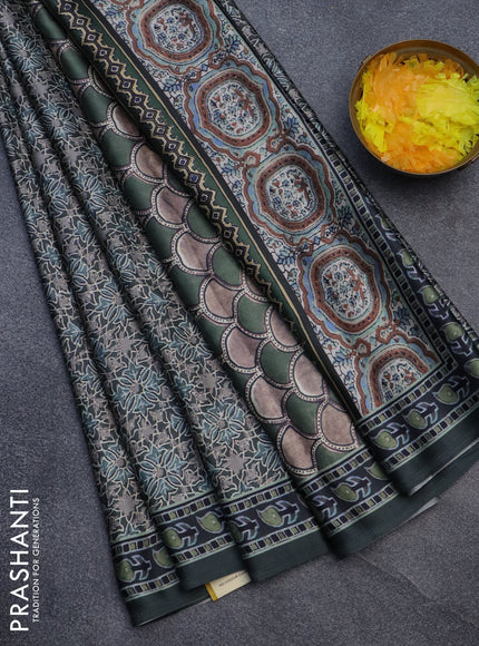 Semi modal saree grey with allover prints and printed border