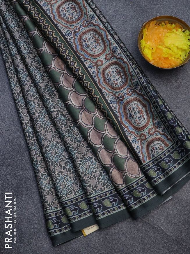 Semi modal saree grey with allover prints and printed border