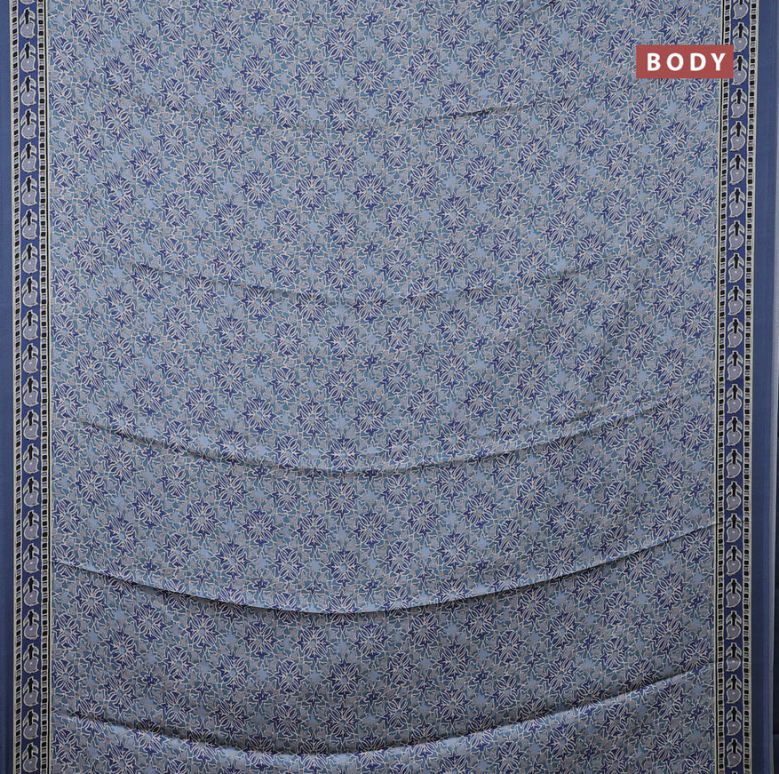 Semi modal saree bluish grey with allover prints and printed border