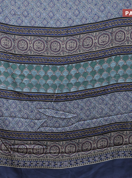 Semi modal saree bluish grey with allover prints and printed border