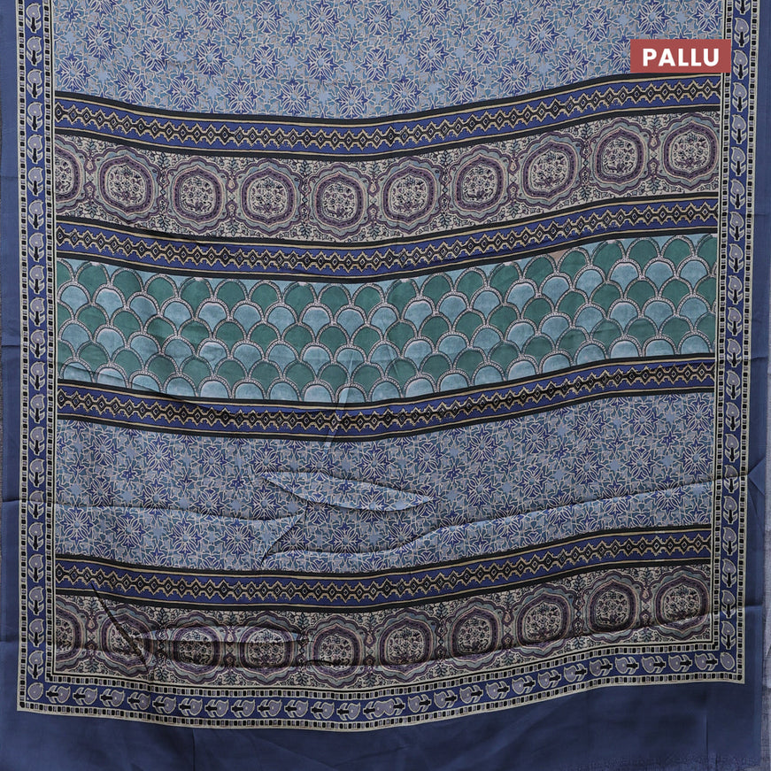 Semi modal saree bluish grey with allover prints and printed border