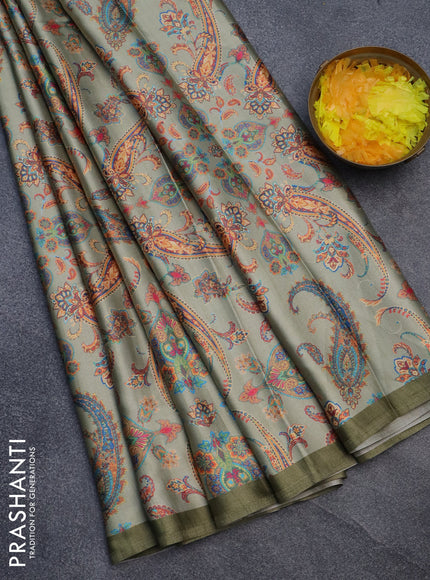 Semi modal saree elaichi green with allover kalamkari prints and simple border