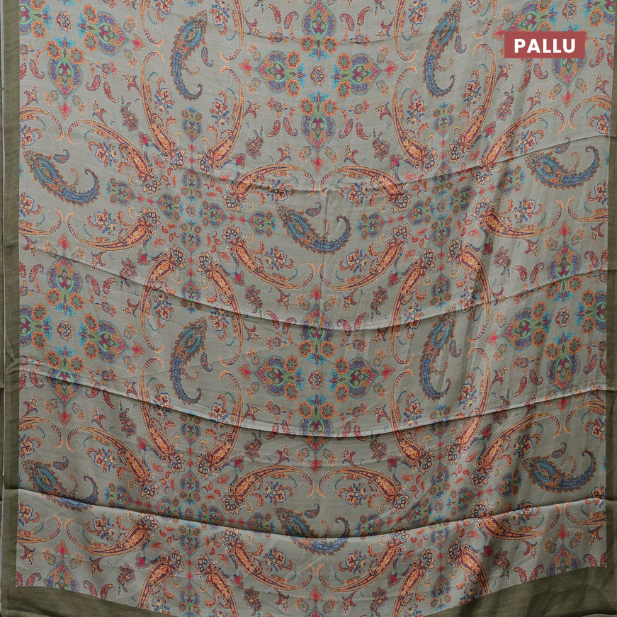 Semi modal saree elaichi green with allover kalamkari prints and simple border