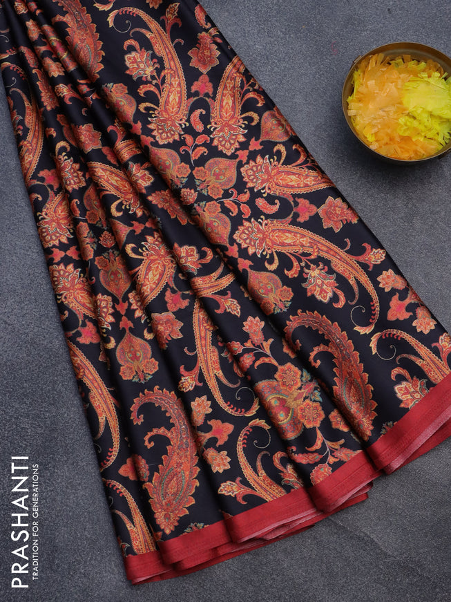 Semi modal saree black and red with allover kalamkari prints and simple border