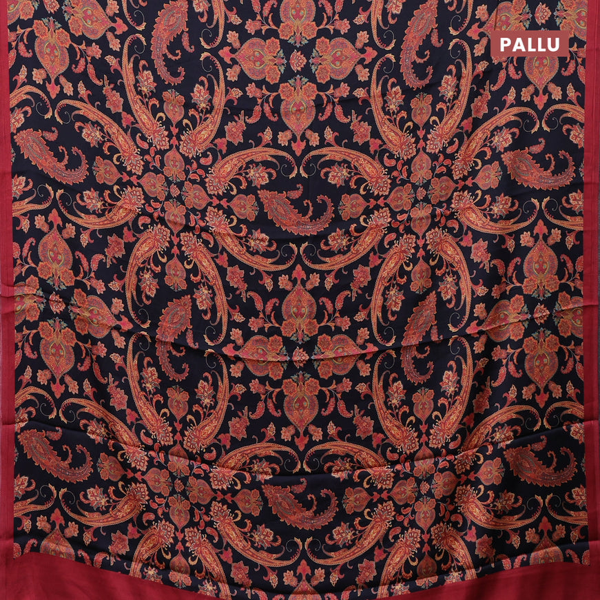 Semi modal saree black and red with allover kalamkari prints and simple border