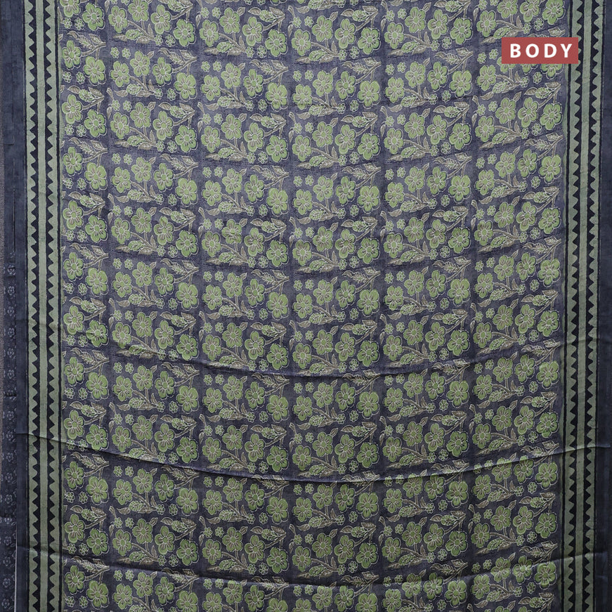 Semi modal saree grey with allover floral prints and printed border