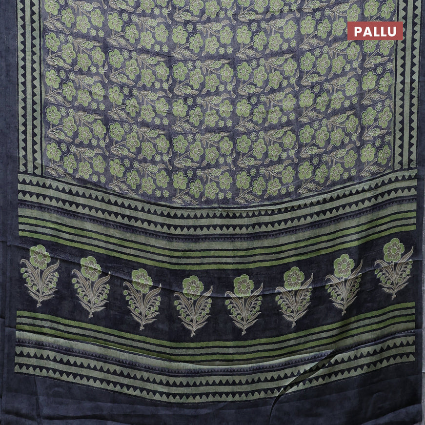 Semi modal saree grey with allover floral prints and printed border