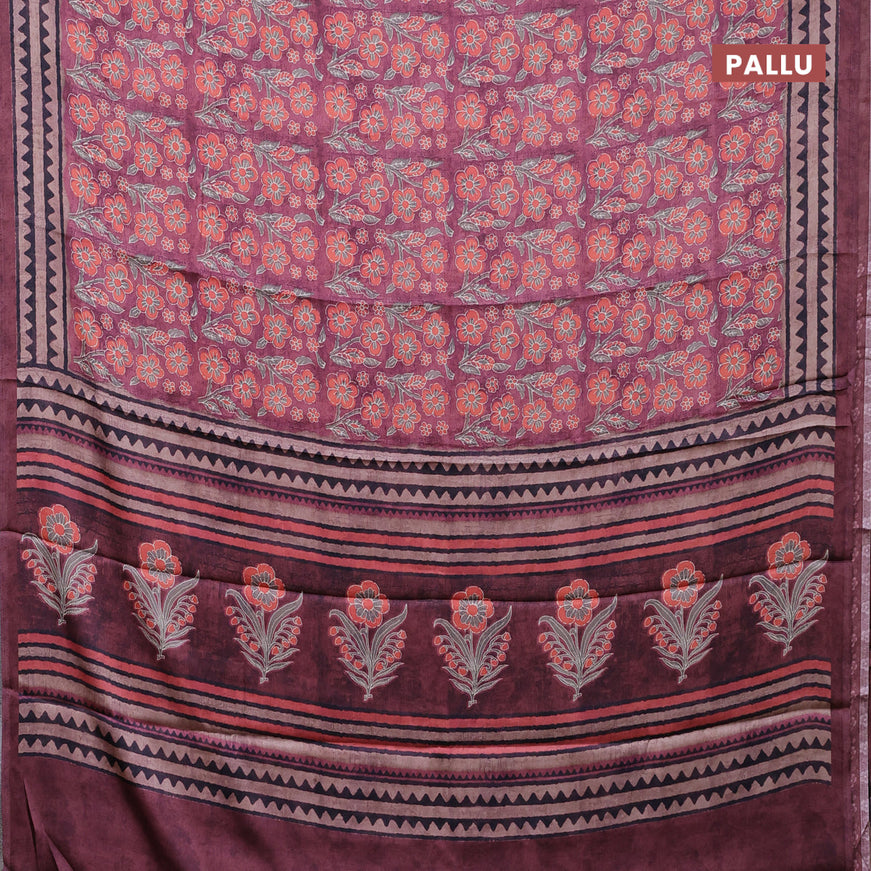 Semi modal saree maroon shade with allover floral prints and printed border