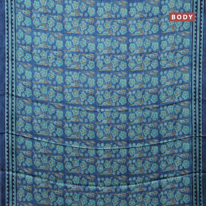 Semi modal saree blue shade with allover floral prints and printed border