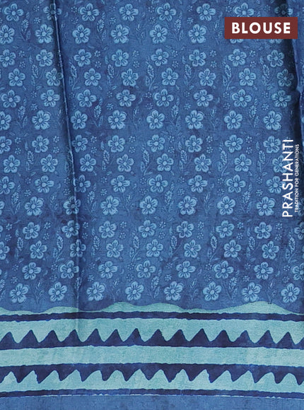 Semi modal saree blue shade with allover floral prints and printed border