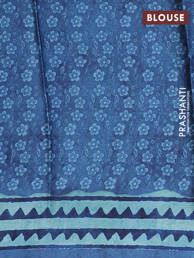 Semi modal saree blue shade with allover floral prints and printed border