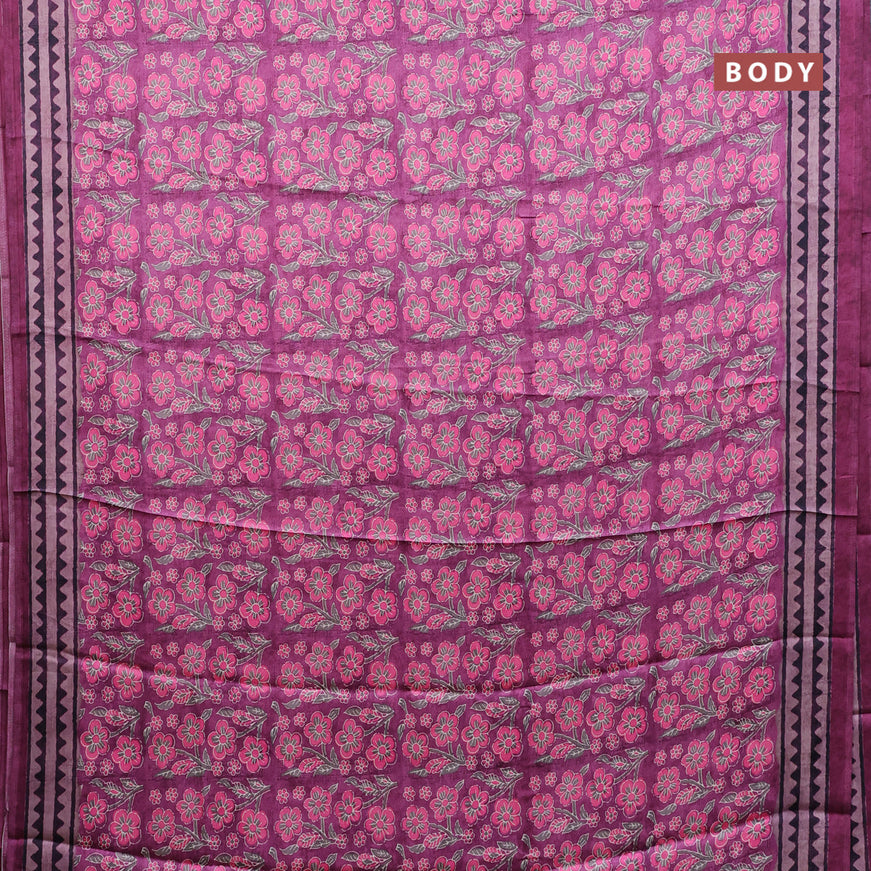 Semi modal saree magenta pink with allover floral prints and printed border