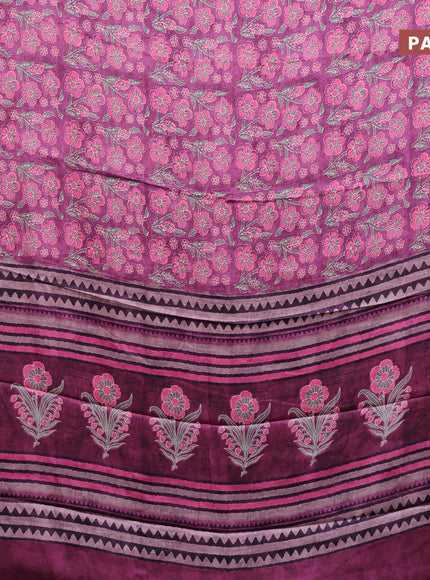 Semi modal saree magenta pink with allover floral prints and printed border