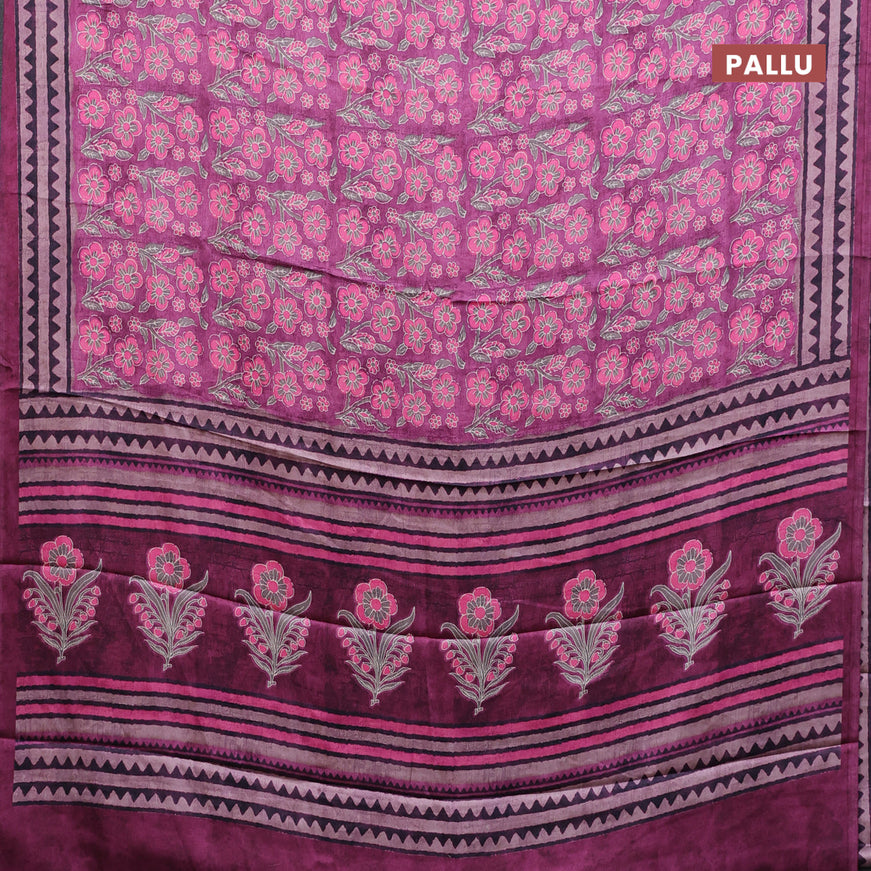 Semi modal saree magenta pink with allover floral prints and printed border